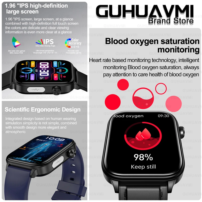 Medical Grade Health Smart Watch Women AMOLED ECG Physical Examination Blood Glucose Fat Uric Acid Heart Rate BT Call Smartwatch