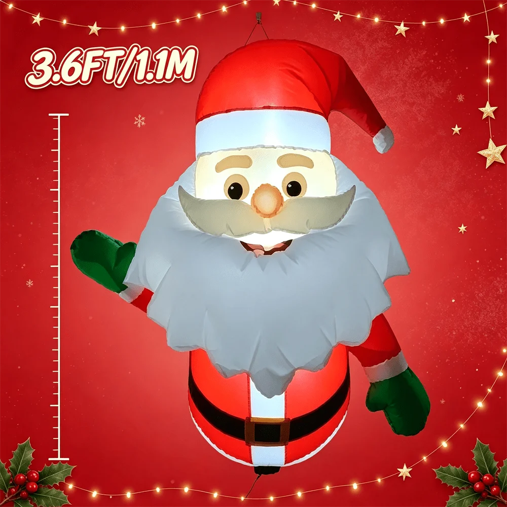 3.6FT Christmas Inflatable Toy Window Hanging Santa Claus Outdoor Decorations Window Wall Built-in LEDs Lighted Holiday Decor view 3