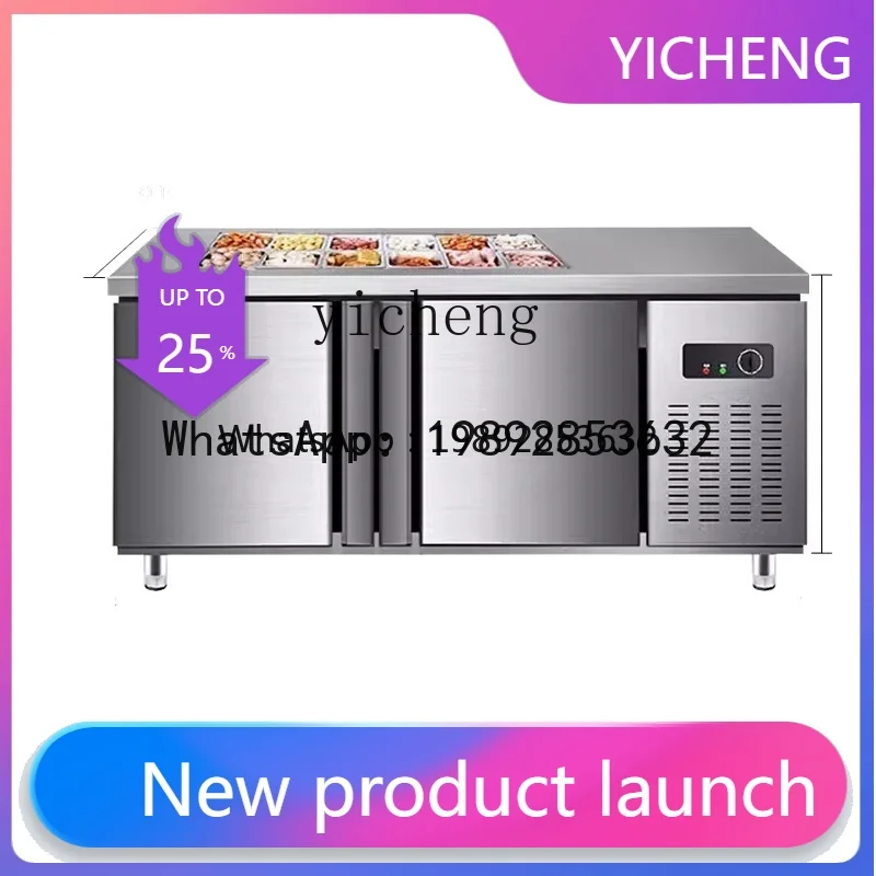 X4  salad table fresh-keeping workbench fruit fishing display cabinet commercial Malatang cold dishes refrigerated side