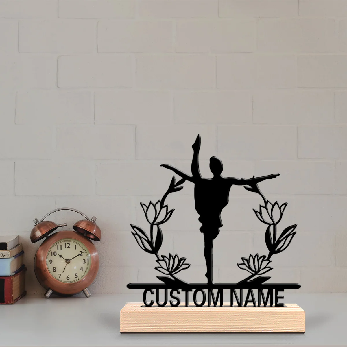 1pc Modern Ballet theme Custom Letter Metal Statue Iron Ornament Handicraft With Wood Base Iron Sculpture For Kids Gifts