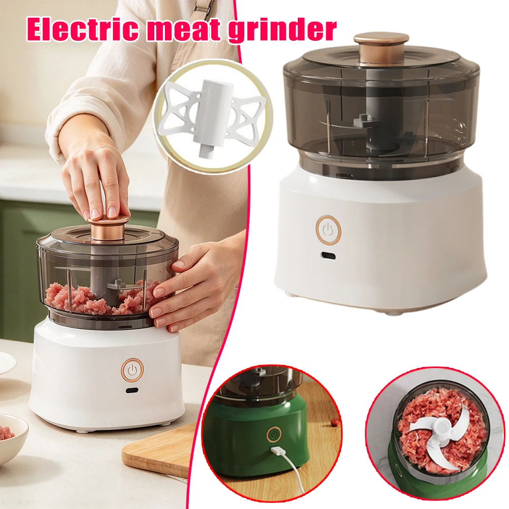 Wireless Electric Meat Grinder Kitchen Food Processor Multifunctional Garlic Masher Baby Food Maker USB Rechargeable Easy Clean