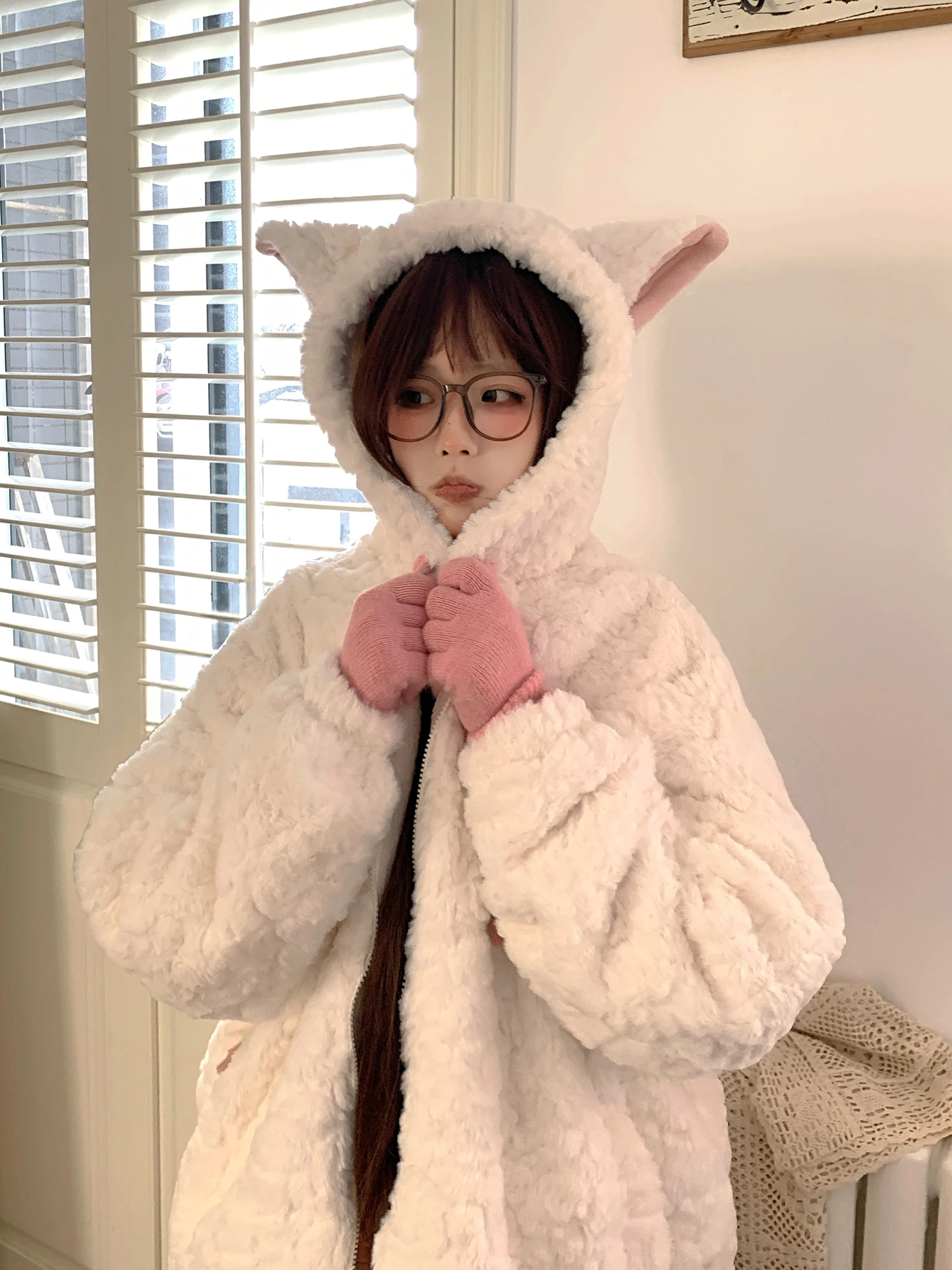 

Милая женская свободная куртка из овечьей шерсти TUDOU Potato Design, зимнее пальто с пушистой хлопковой подкладкой, теплая, с капюшоном, маленький размер