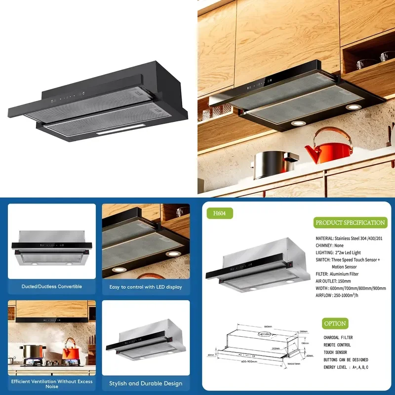 for  24 inch Ultra  Ventilated Electric Range Hood with Built in Kitchen Chimney Suitable  Hotel and Home Use