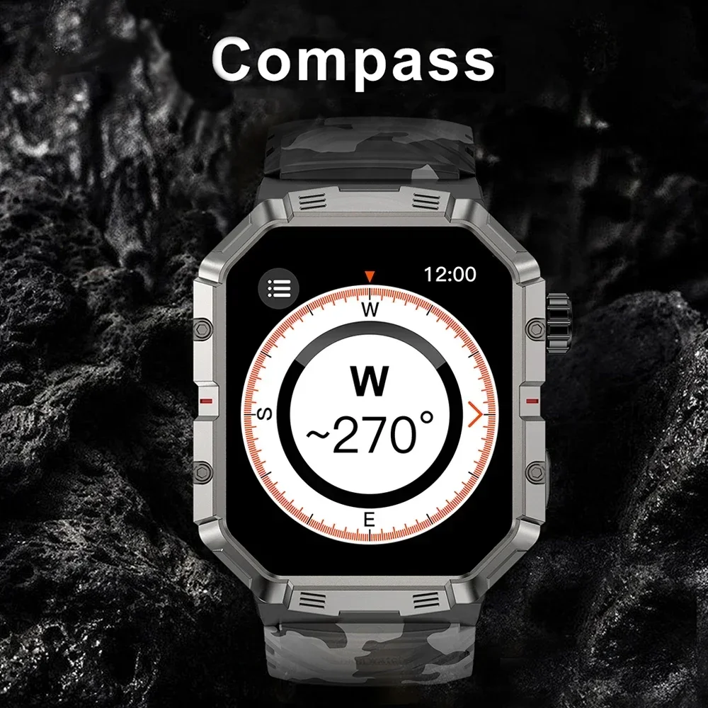 Smart Watch Men Outdoor Sports 2.02 Inch Large Screen IP68 Waterproof Compass Heart Rate Monitor Smartwatch For IOS Android