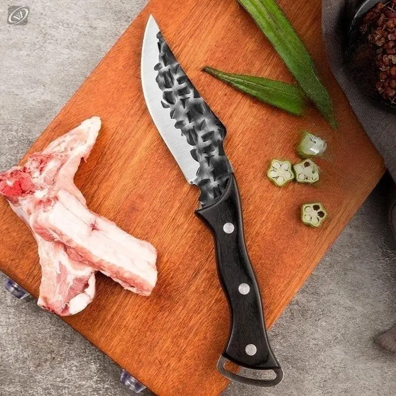 Black Forged Kitchen Knife Bone Splitting Full Tang Solid Wood Handle Thickened Blade Sharp Meat Cleaver Portable Sheaths