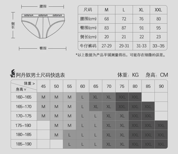 Adannu-メンズコットン下着、トライアングルショーツ、ローウエストバッグ、ホワイト、ヘッド、AD305