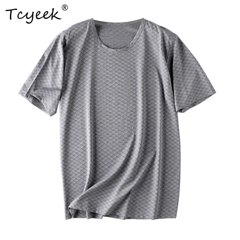 

Tcyeek, Natural Silk Casual T-Shirt, Men O Neck Short Sleeve, Loose Versatile Sport Bottom Top, 2024 Summer Autumn T48625QC