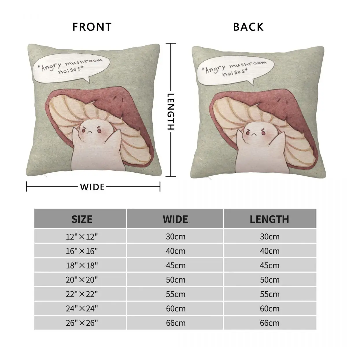 Grumpy Angry Mushroom Square Pillowcase Polyester Linen Velvet Printed Zip Decorative Throw Pillow Case Home Cushion Cover