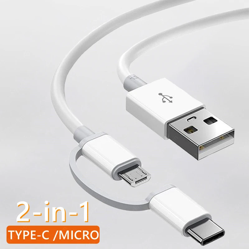 2 in 1 Type C USB PD Cable Data Cables Micro USB Cords USB-C Fast Charging Phone Data Cord For Xiaomi 15 Samsung Huawei Oneplus