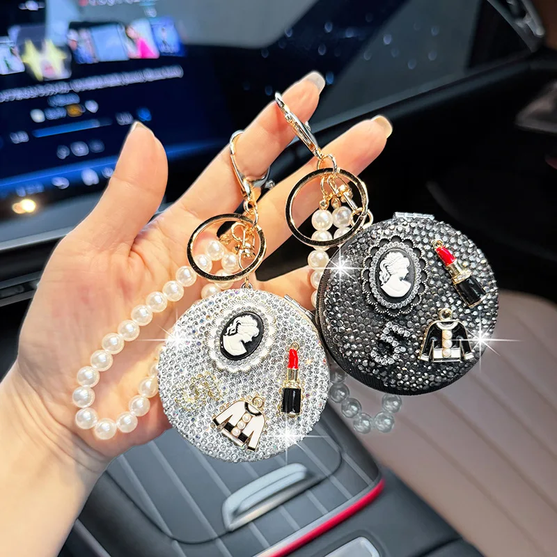 Creative Diamond Studded Makeup Mirror Keychain Portable Touch Up Mirror Home High-end Decorative Mirror
