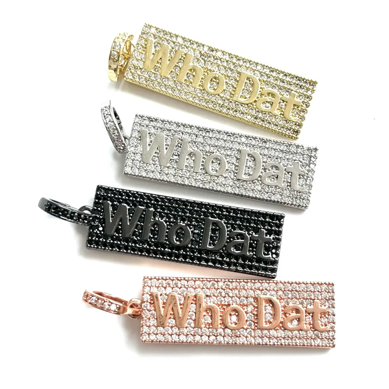 5Pcs Cubic Zirconia Pave Who Dat Word Charms Gold Plated Letter Pendant For Woman Bracelet Necklace Bangle Jewelry Making Tags