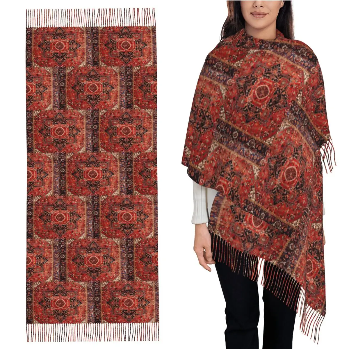 

Heriz антикварный винтажный персидский шарф в стиле бохо, шарфы с кисточками для женщин, мягкие теплые шали и накидки, длинная осенне-зимняя шаль