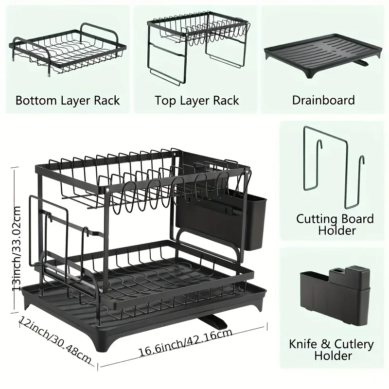 Multifunctional Countertop Dish Rack Kitchen Drain Storage Organizer with Cup Knife Chopsticks Holder New for Home Kitchen Use