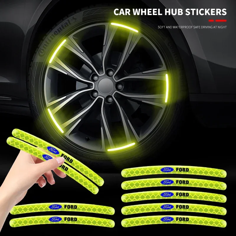 Car Wheel Reflective Stickers Tire Hub Safety Warning Strips For Ford Fiesta Fusion Kuga Ranger Explorer Ecosport Edge Escape