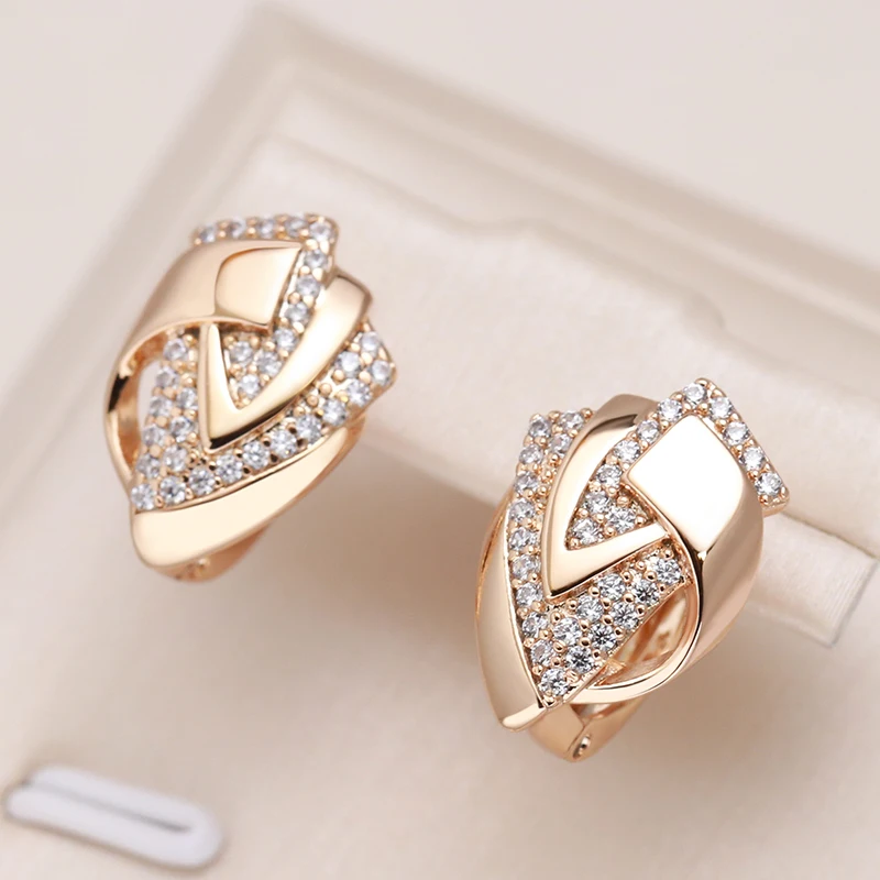 Kinel Fashion 585 Rose Gold Color Geometry Earrings for Women Micro-wax Inlay Natural Zircon Wedding Party Daily Jewelry New