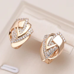 Kinel Fashion 585 Rose Gold Color Geometry Earrings for Women Micro-wax Inlay Natural Zircon Wedding Party Daily Jewelry New