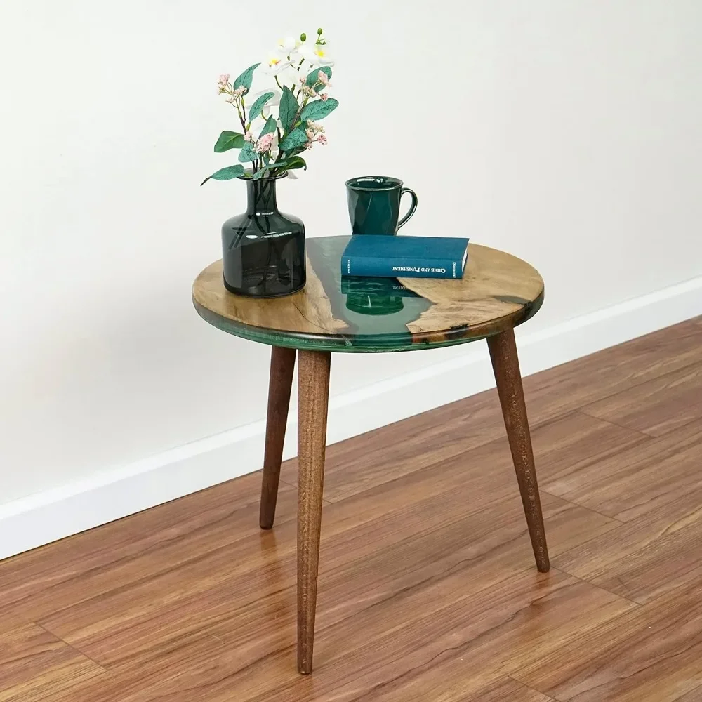 Round Side Table Epoxy End Table Coffee Table Modern Resin Walnut  Living Room Furniture