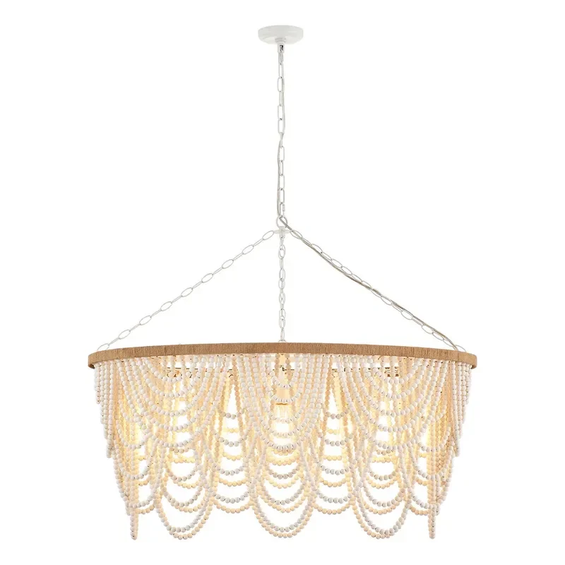Rustic Boho Wooden Bead Chandelier for Living Room Dining Bedroom Home Decor Hotel Clothing Store Lighting Fixture