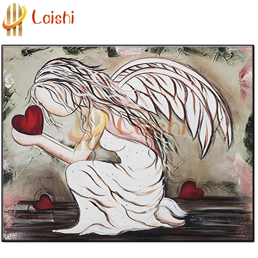 DIY Diamond Painting of Abstract Angel, Love Heart, Full Square, Round Drill, Mosaic Diamond, Cross Stitch, Home Decoration