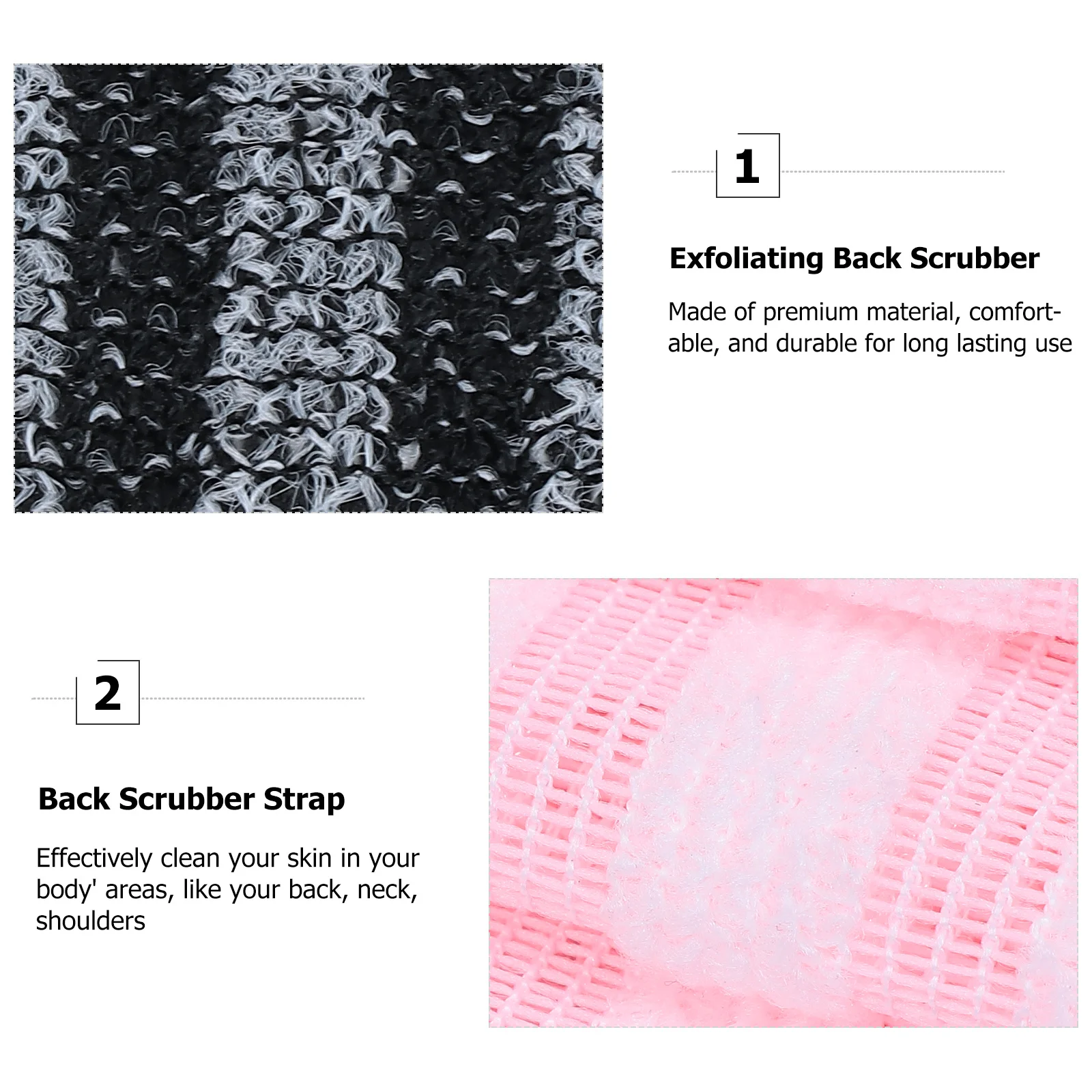 

2pcs Bath Loofah Towel Exfoliating Back Scrubber Long Strap Shower Cleaning Tool Lightweight Durable Body Wash Cloth