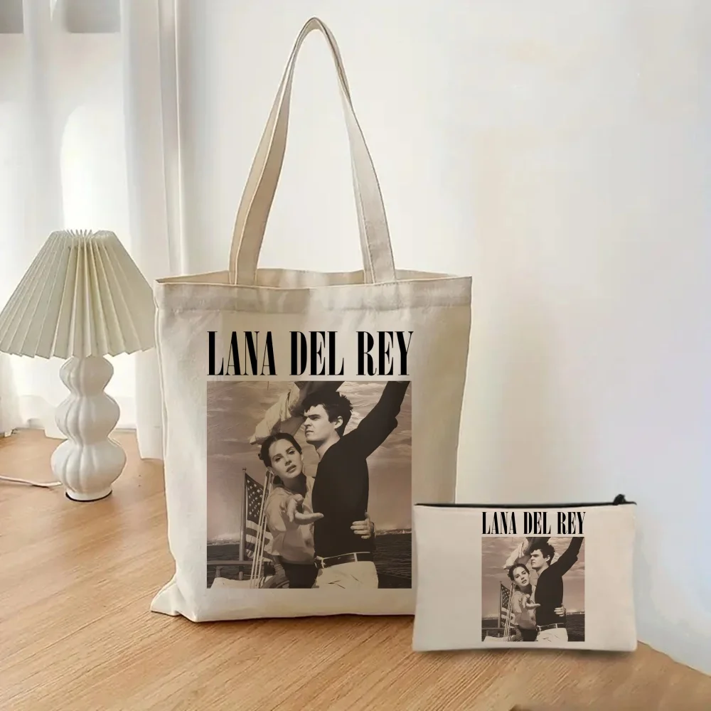 2 sztuk/zestaw Lana Del Rey Print Tote Bag, torba na ramię o dużej pojemności, damska torebka na co dzień do pracy w szkole Zakupy