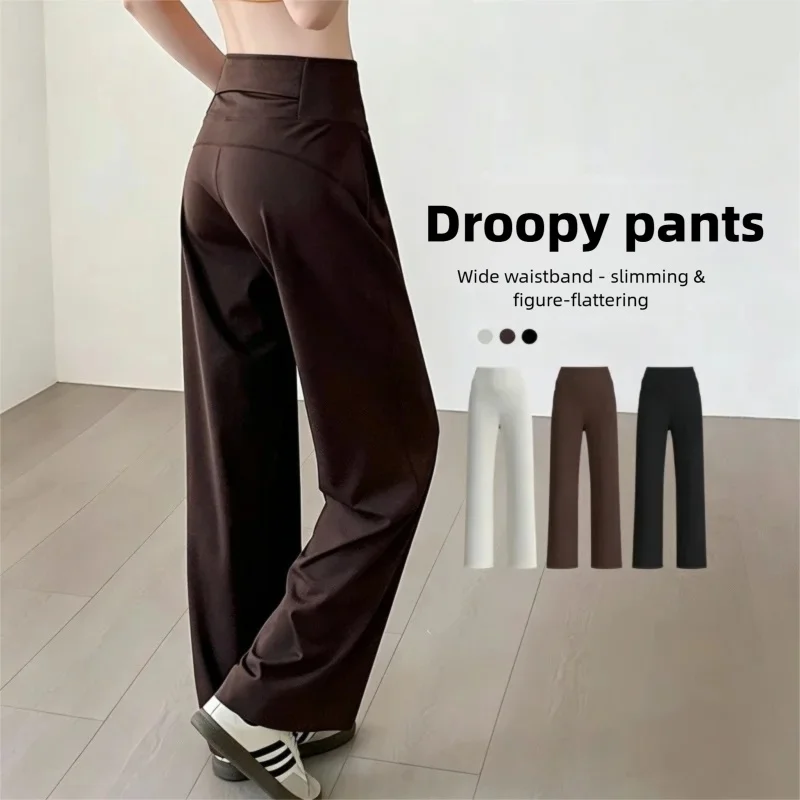 Women High Waist Wide Leg Yoga Pants Naked Feeling Tummy Control Draped Quick Dry Gym Casual Activewear
