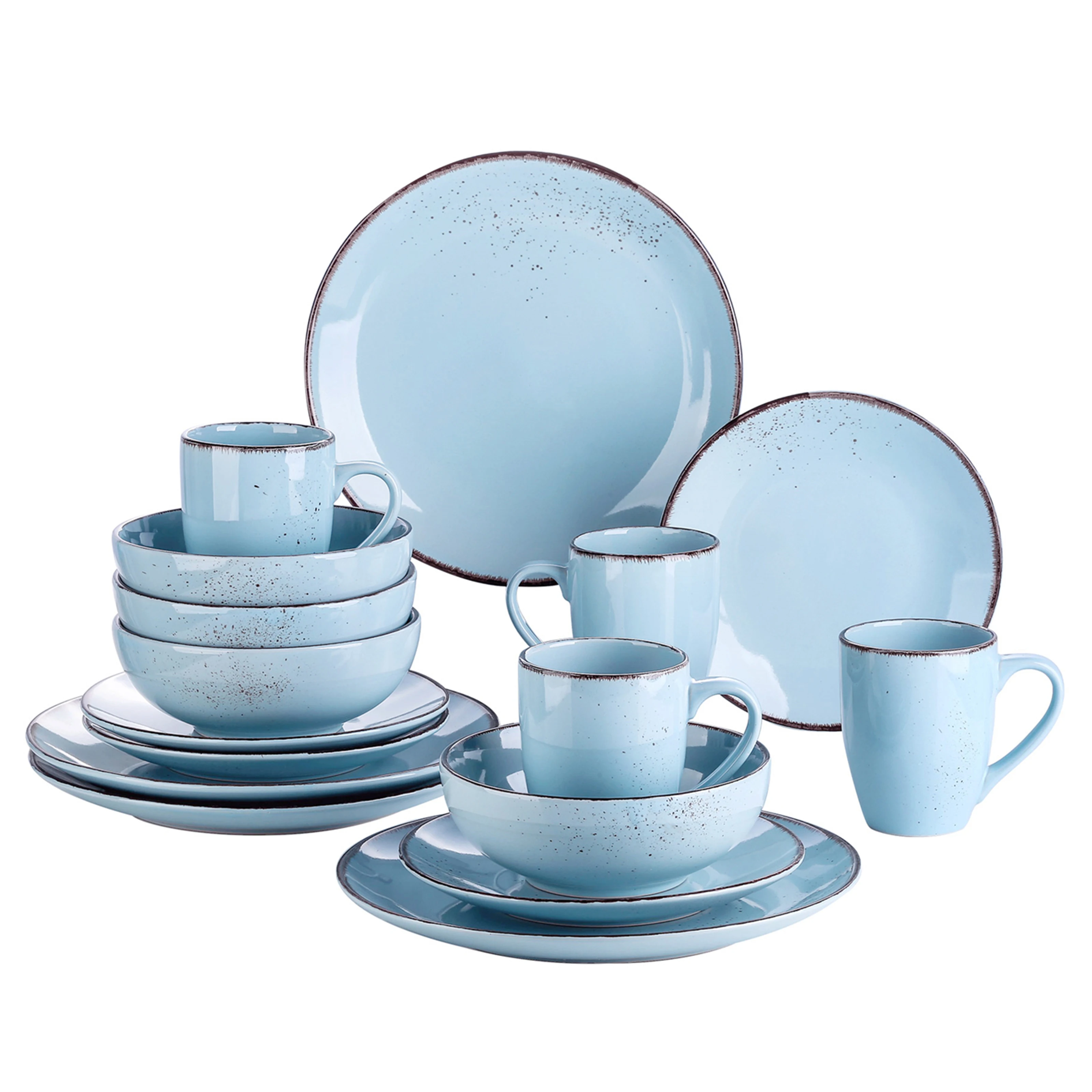 Vancasso Navia Ensemble de vaisselle en céramique de 16 pièces avec 4 assiettes plates, assiettes à dessert, bol de 800 ml et tasses