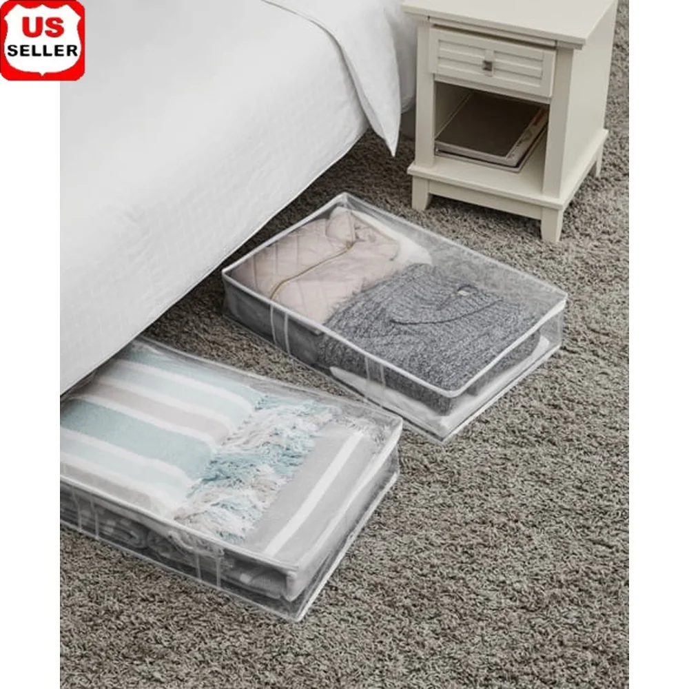 

Прозрачные сумки для хранения под кроватью, водонепроницаемые пылезащитные органайзеры, большое отделение, сезонная одежда, постельные принадлежности, гаражный шкаф