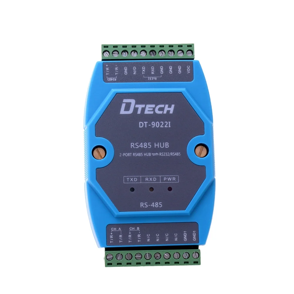 محول Dtech DB9 يدعم العزلة الكهروضوئية OEM ODM النشطة RS232 / RS485 إلى 2 منافذ RS485 HUB