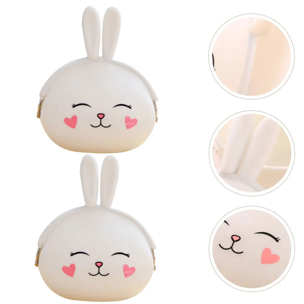 

2Pcs Silicone Coin Purse Compact Lightweight Cartoon Bunny Design Small Wallet for Women Portable Cash Storage Bag