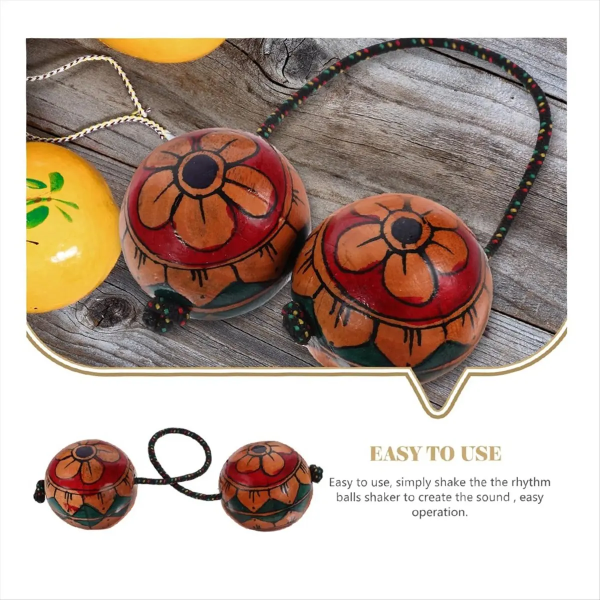 【HOT!TURE】Hand Drawn Maracas Musical Instruments Rhythmic Balls Shaker Rhythm Balls Shaker Shaking Balls Hand Shaker Balls
