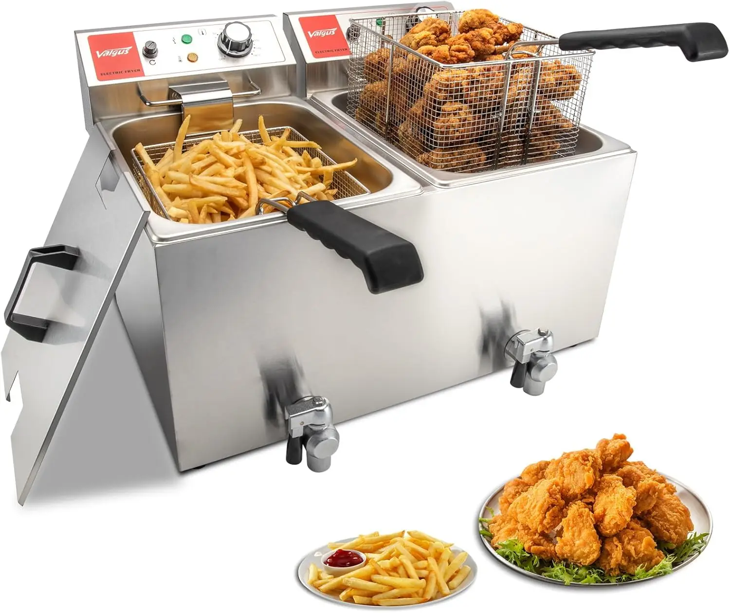 Dual Tanks Commercial Deep Fryer Electric 1700W 120V 26L Large Capacity Stainless Steel Countertop Kitchen