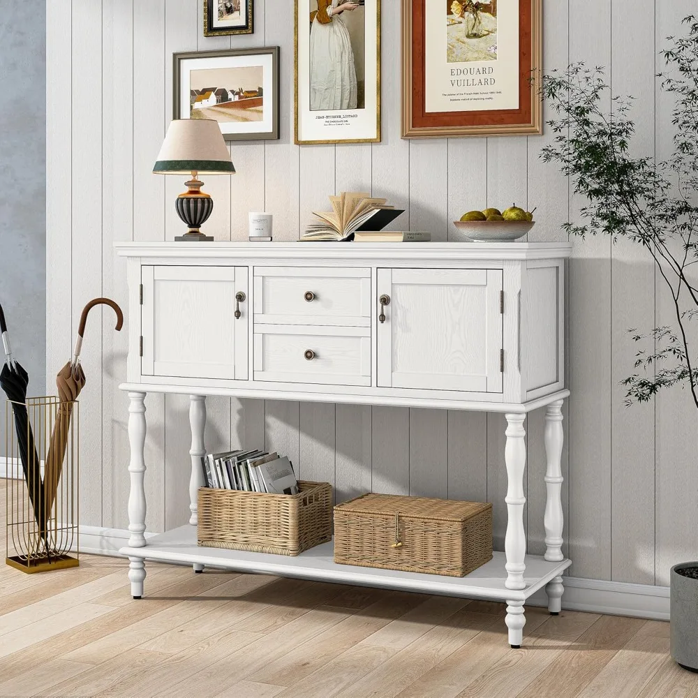 

Console Table with 2 Drawers, Retro Entryway Table with 2 Door Cabinets and Open Storage Shelf, Narrow Long Behind Couch Sofa