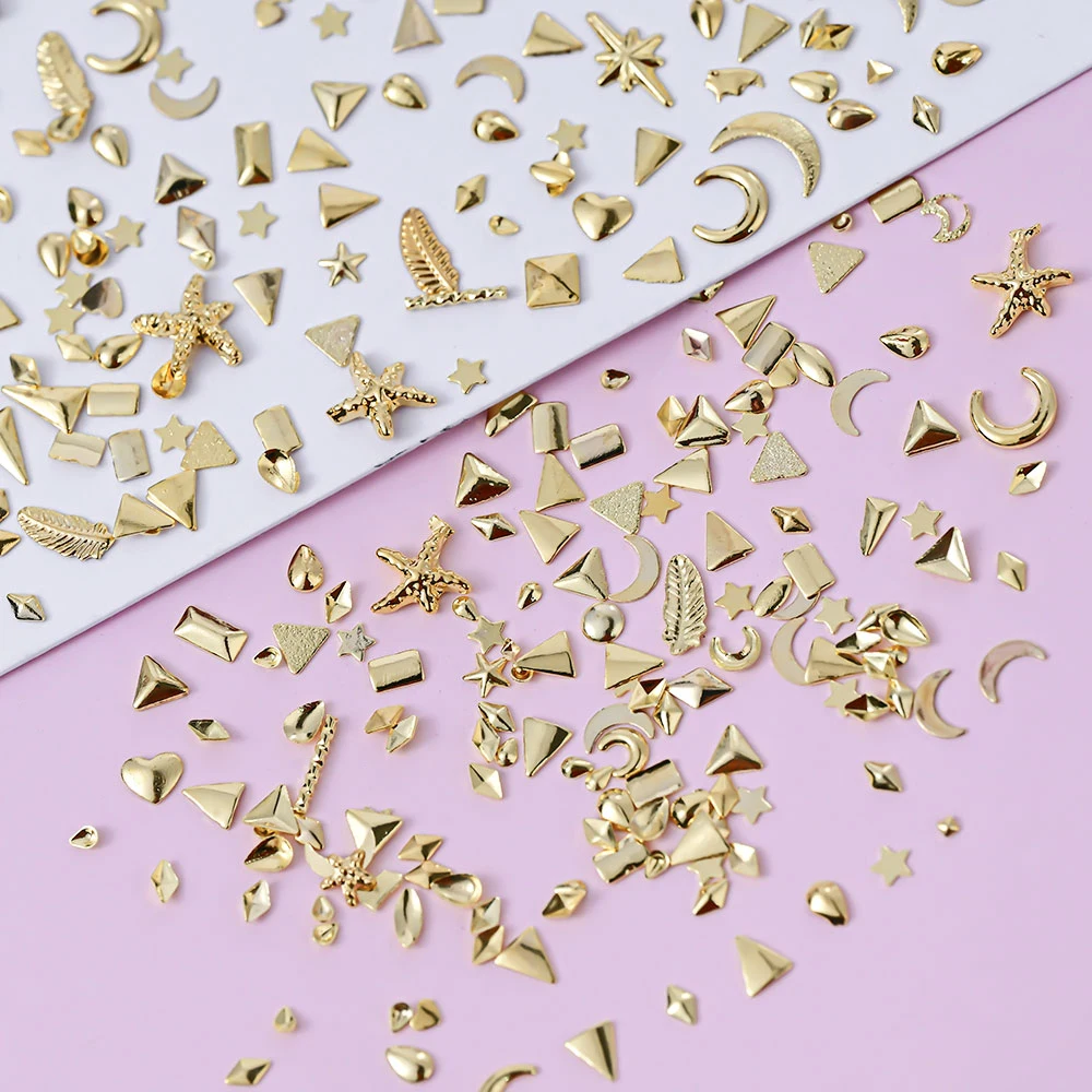 200 Pz 3D Oro/Argento Misto Stella/Luna Unghie artistiche Pendenti e Ciondoli Croce di Metallo/Amore/Geometria Unghie Decorazioni Y2K Accessori per Manicure di Lusso