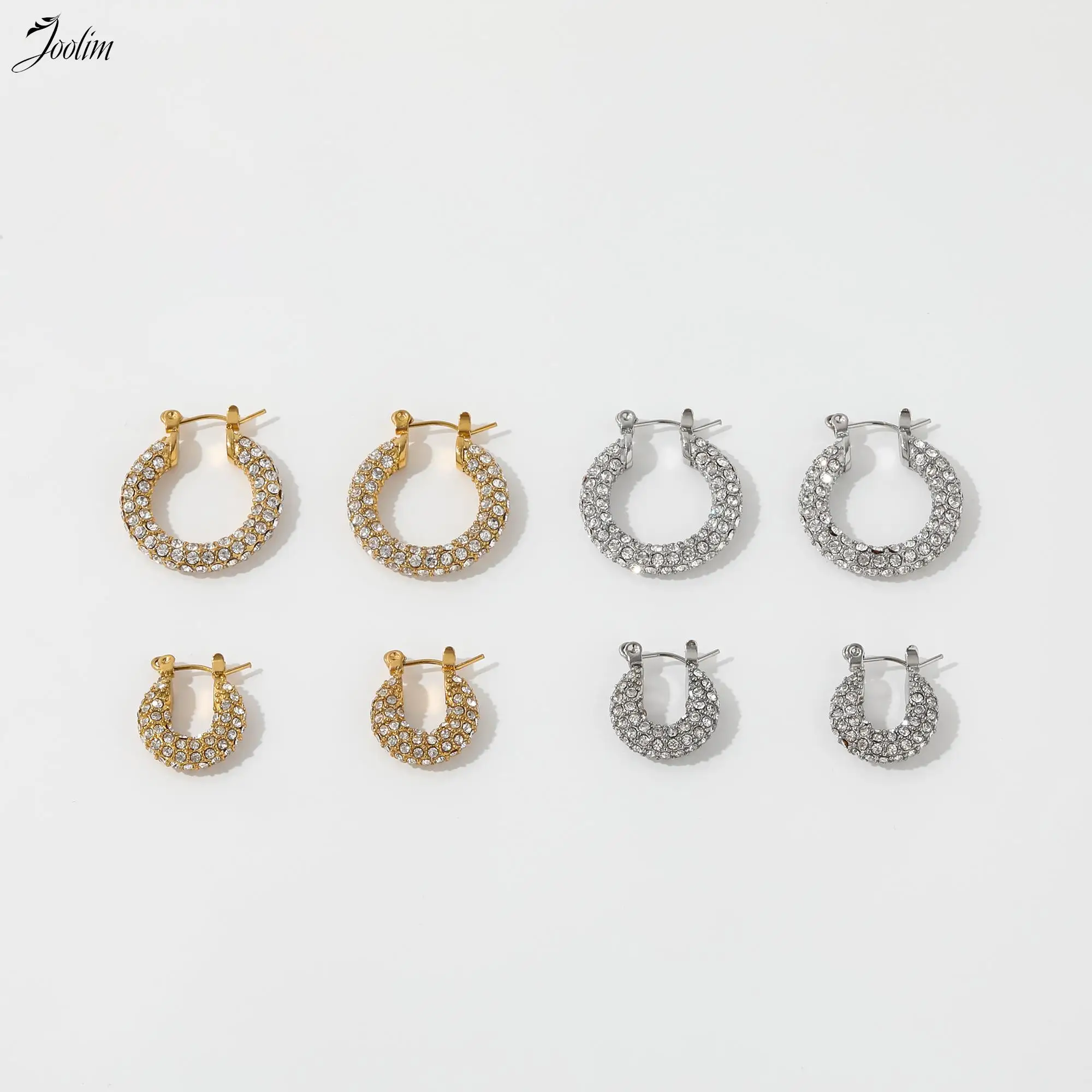 JOOLIM Jewelry High End PVD Waterproof&Tarnish Free Classic Luxury Cubic Zirconia Pave Hoop Stainless Steel Earring For Women image 4