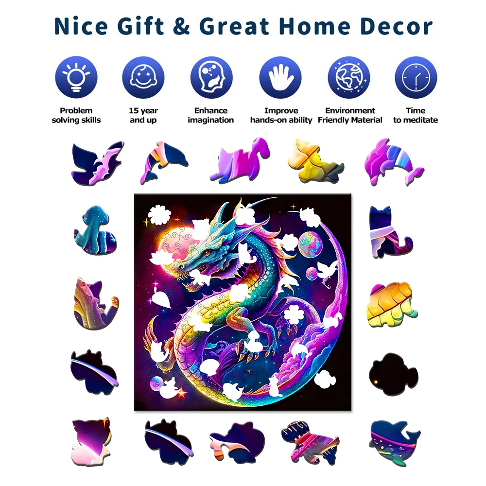 الملونة التنين تشبه لغز خشبي ، لعبة للجنسين ، الإجهاد تخفيف ، ديكور المنزل ، عيد الميلاد ، هدية عيد ميلاد ، لعبة الأسرة #3