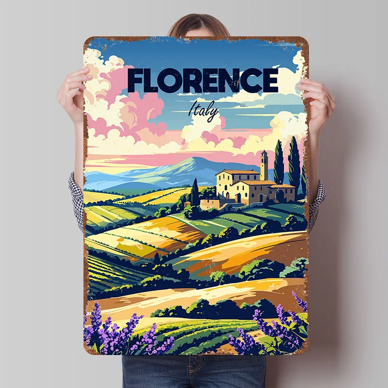 Florence Italy Travel Printed Poster Customized Retro Wall Art Vintage Metal Tin Signs for Home Office Decoration Gaming House
