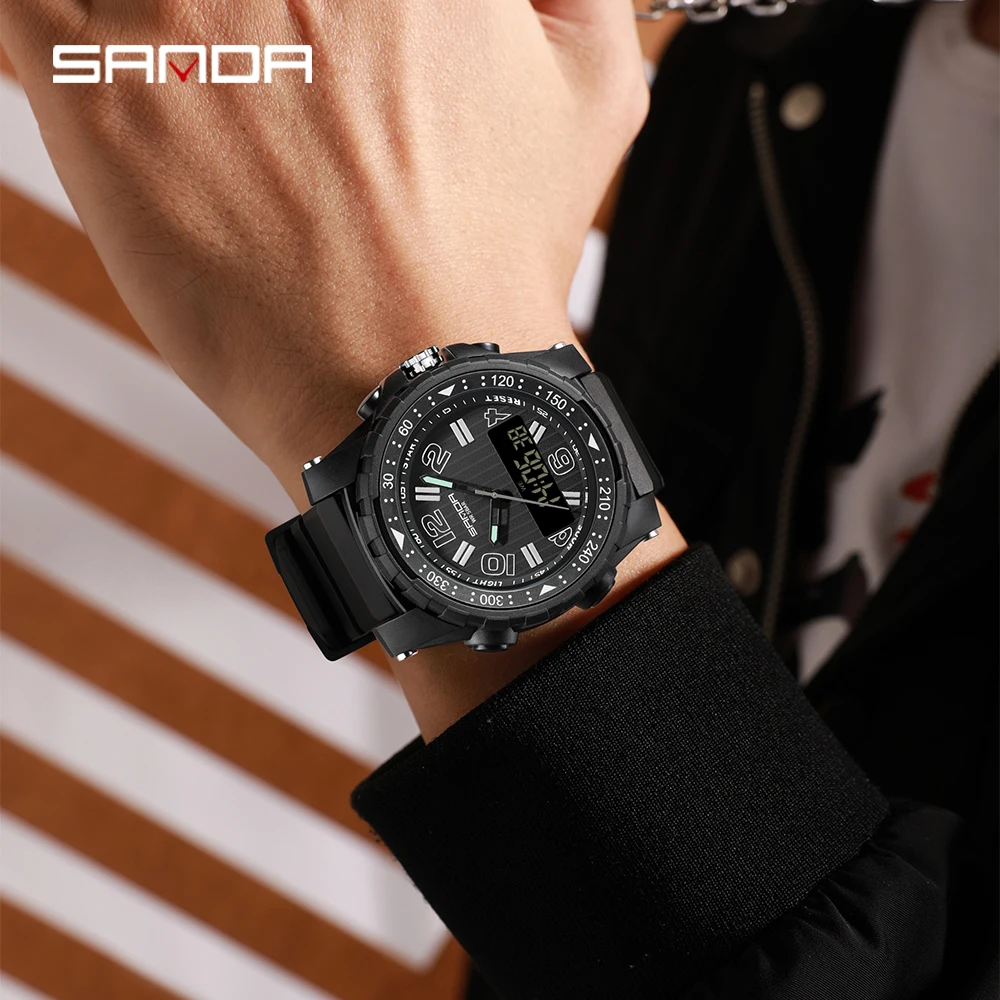 SANDA 3375 남성용 전자 쿼츠 시계, 스포츠 다기능 방수 LED 2024, 럭셔리 패션