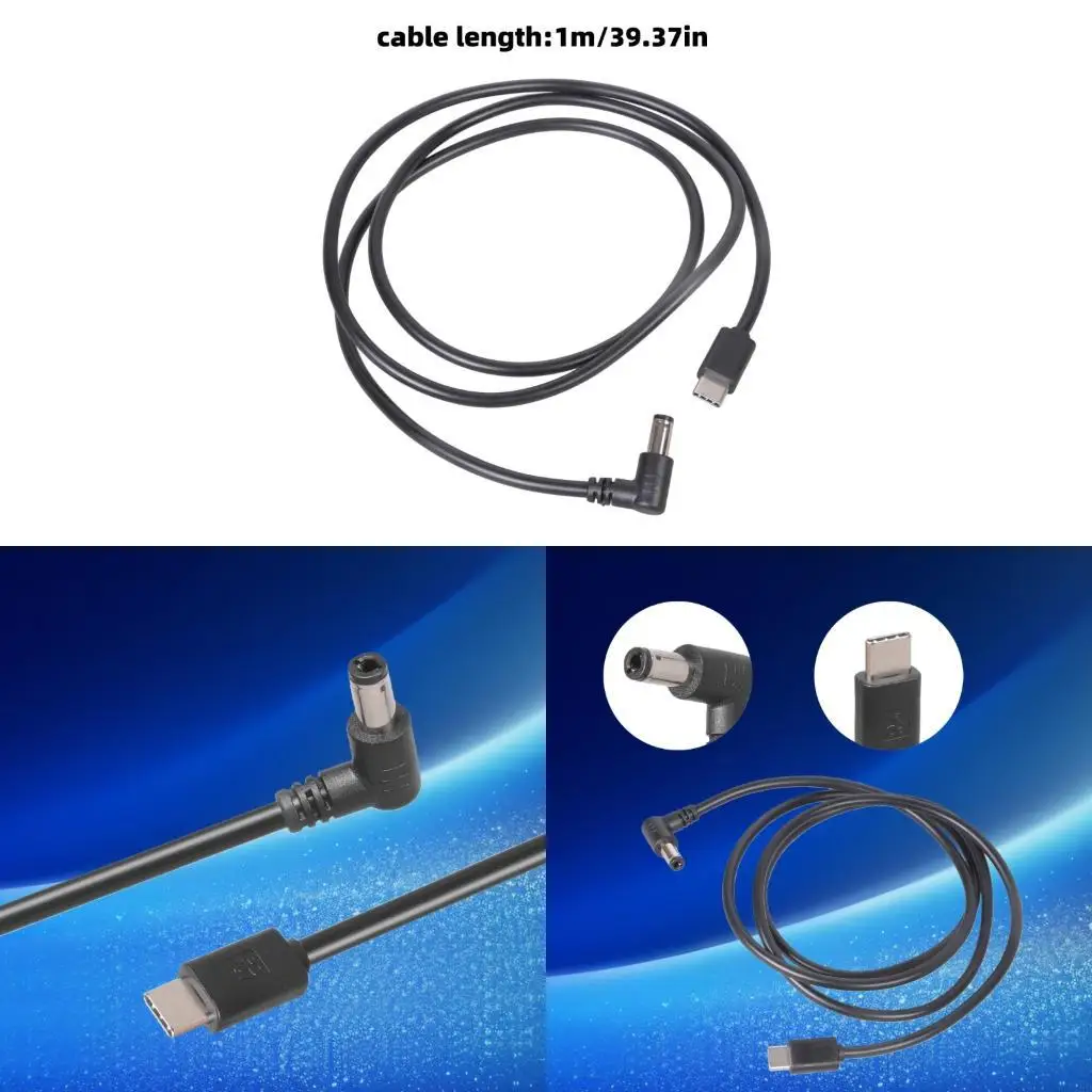 J1HD Flexible USB C 90 Degree Power Cable 5.5x2.5mm 9V 12V 20V For LED Monitor Router Printer