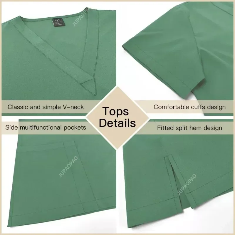 Uniformi da infermiera ad asciugatura rapida con tasche Abiti da lavoro per salone di bellezza Top chirurgico + Pantaloni da jogging Abbigliamento da lavoro per clinica Set di scrub medico