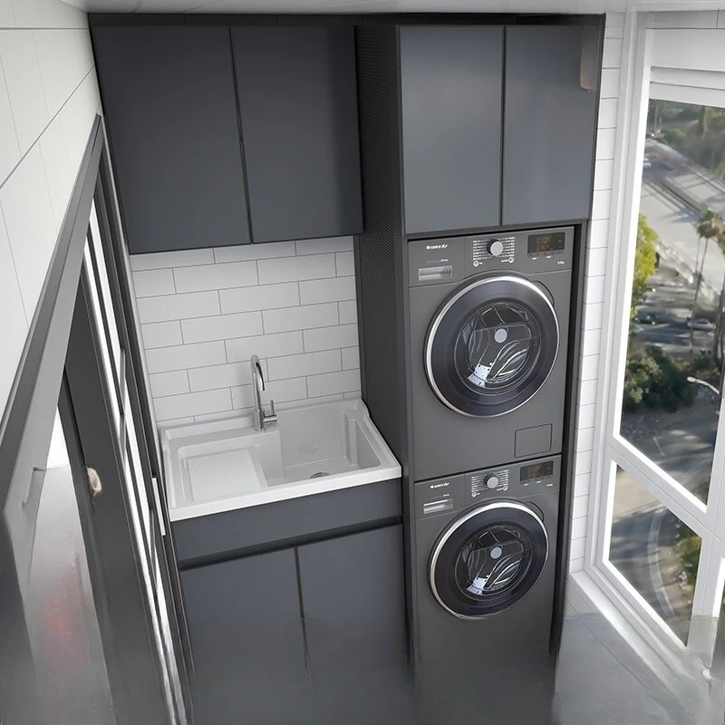 

Space Aluminum Balcony Laundry Cabinet Washing and Drying Integrated Set Combination Cabinet Double Layer Washing Machine