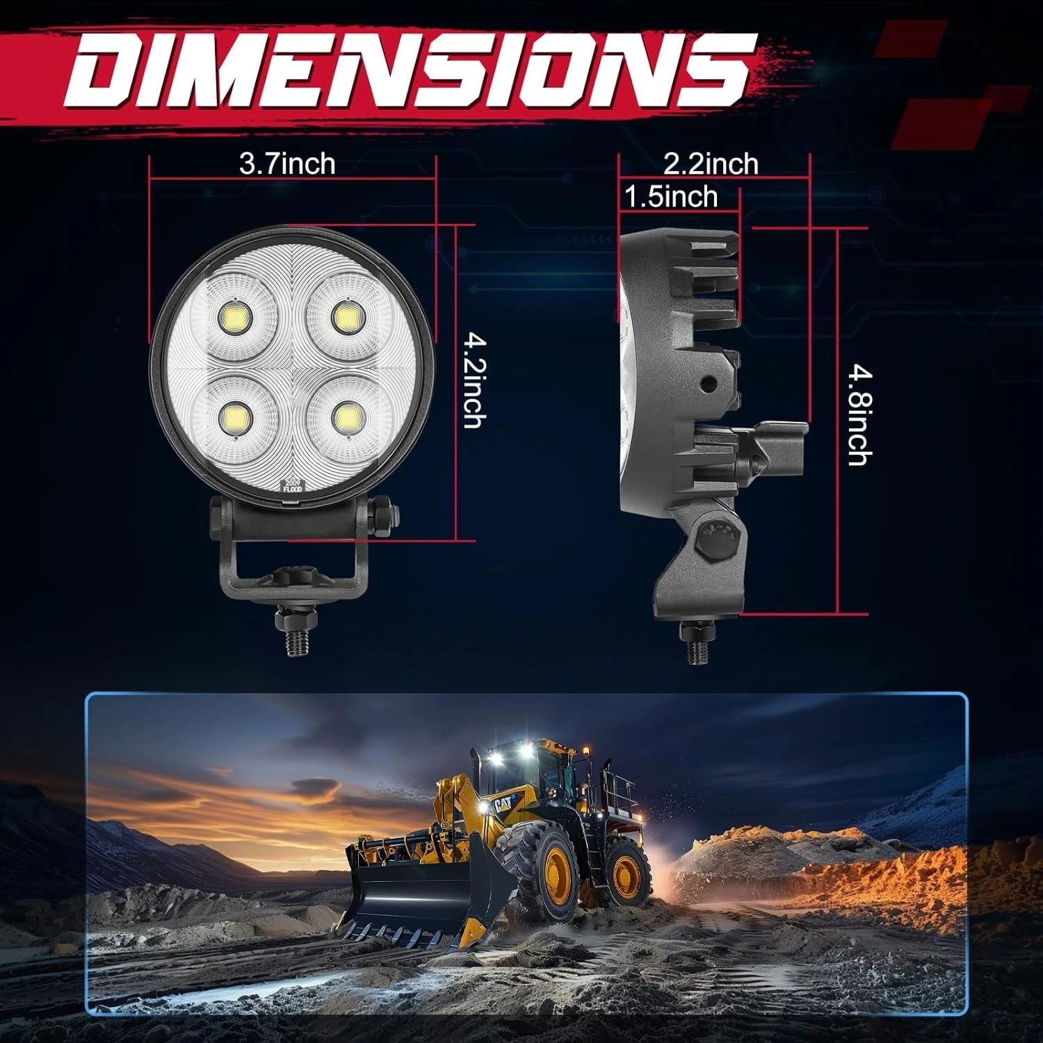 2Pc 4 Inch Aluminum Shell 32 LED Work Light Excavator Forklift SUV Loader Headlight Super Bright Construction Machinery Modifica