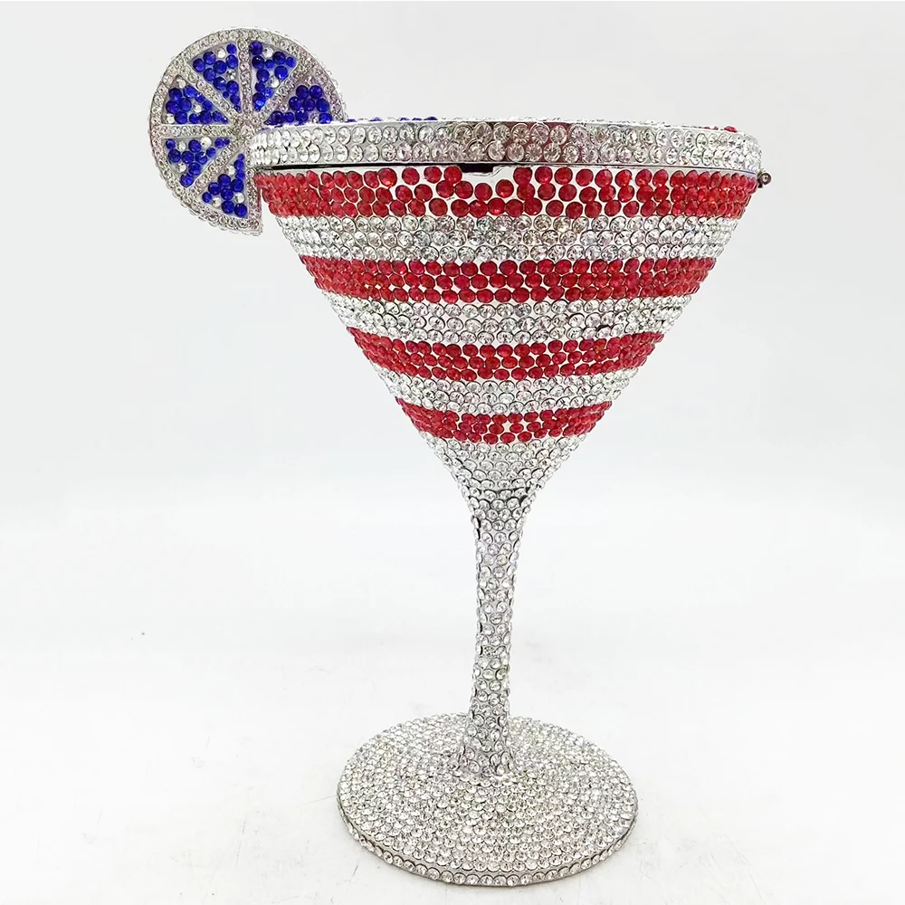 American Flag Martini Crystal Evening Bag Clutch Luxury Diamond Wedding Party Purse Rhinestone Handbags Prom Clutches Bags