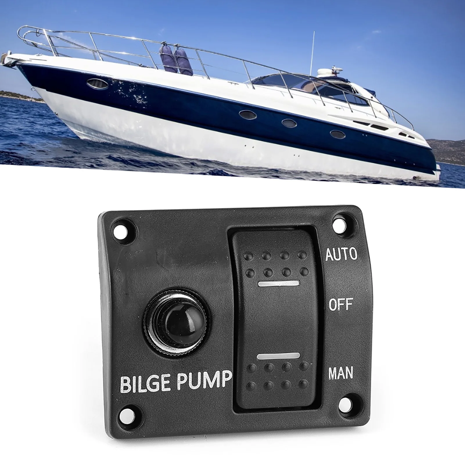 3 Way Bilge Pump Switch Panel Auto Off Manual 12V 24V with LED Indicator Built In 15A Circuit Breaker