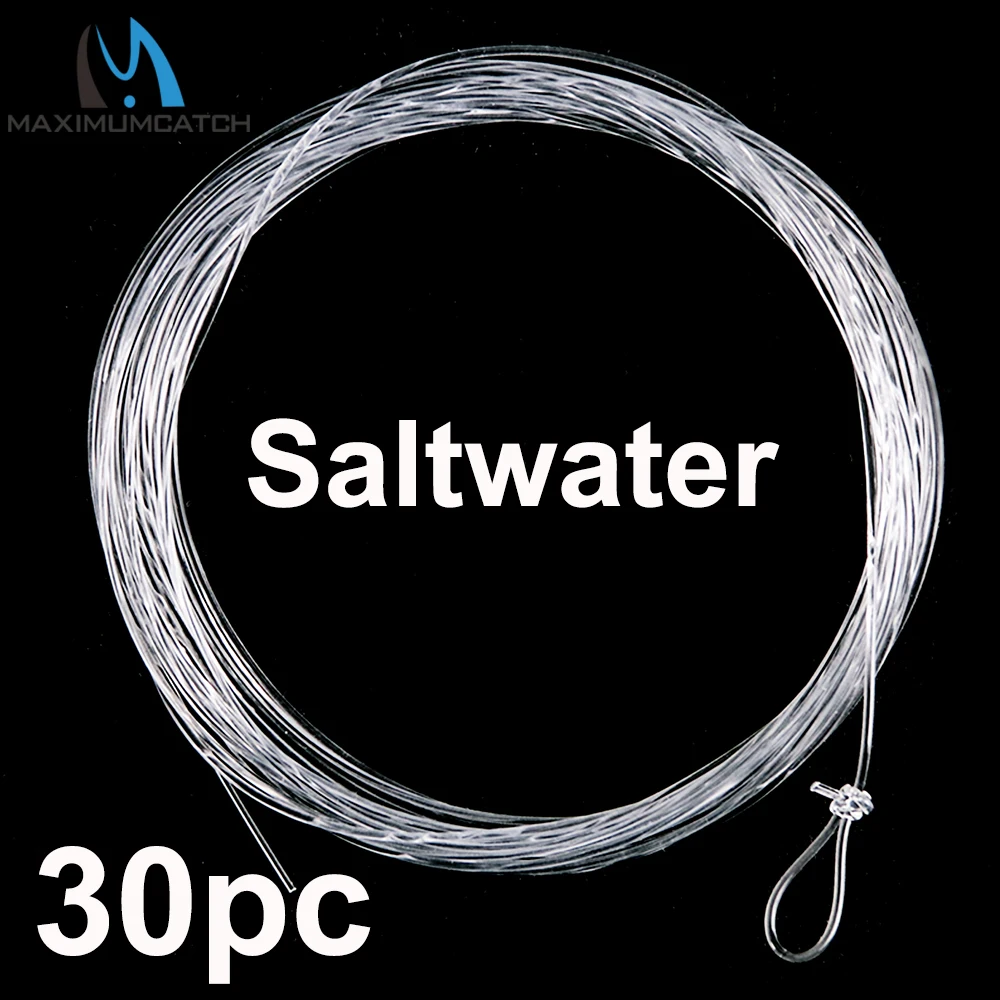 MAXCATCH 30pc Saltwater Tapered Fly Fishing Leader 10FT 10-30LB Clear Nylon Leader Line Welded Loops Fly Line Leader