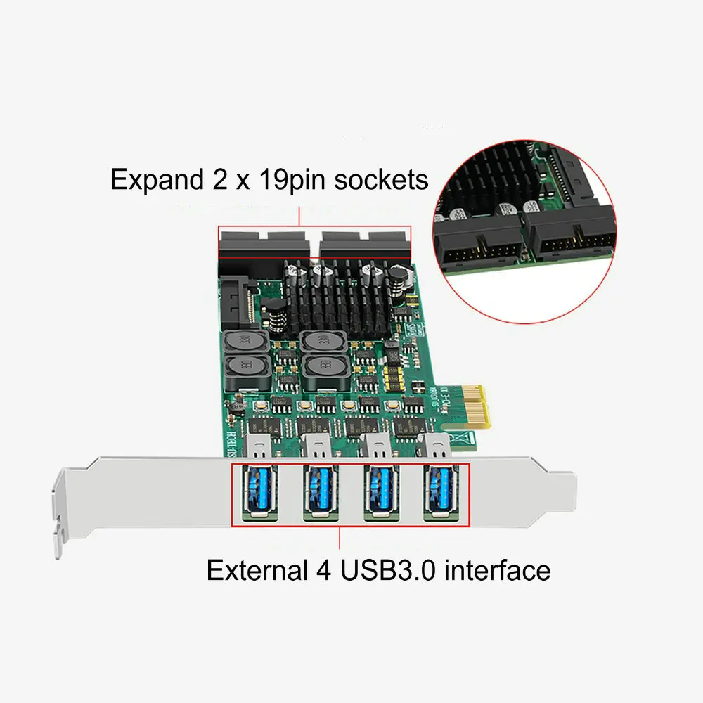 USB 3.0 PCI-E X1 Expansion Card Adapter 4 Channel 8A 19pin USB 3 to PCIE PCI express adapter Card