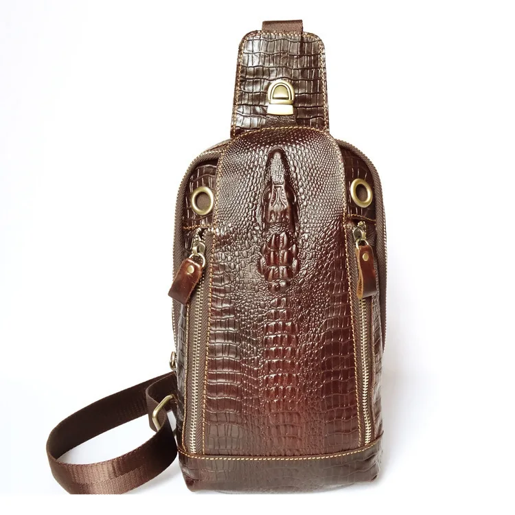 New Vintage Cow Genuine Leather Men Waist Packs Casual Chest Bags High Quality Boy Alligator Pattern Brand Design Chest Shoulder