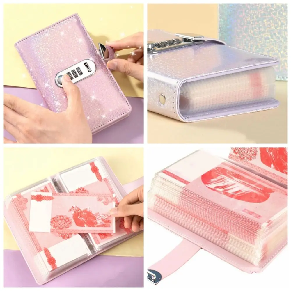 50Sheets Saving Money Binder PU Leather Bright Crystal Planner Organizer Portable Cash Envelopes Budget Binder with Lock