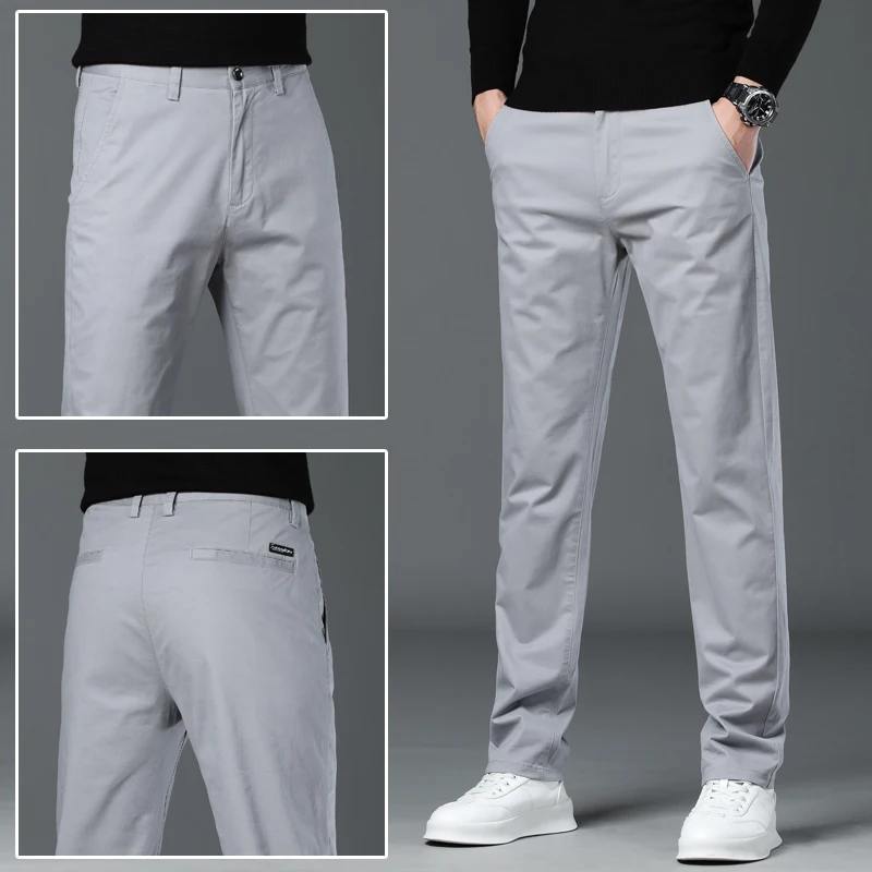 

Autumn Casual Men's Pants 98% Cotton Soft Business Baggy Elasticity Trousers Fashion Straight Male Clothes Pant Khaki Royal Blue