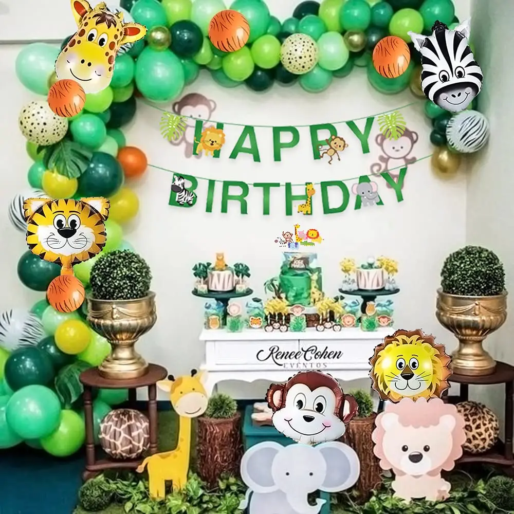 

Jungle Animal Birthday Party Decoration for Boys Safari Party Decor Animal Balloons Garland with Palm Leaves Forest Jungle Anim